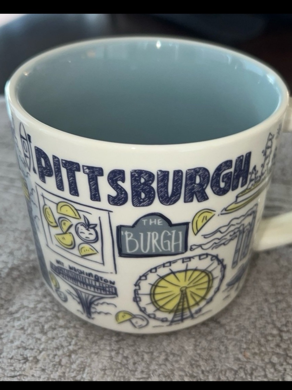 Starbucks Pittsburgh Ceramic Mug - Blue Interior, White Exterior